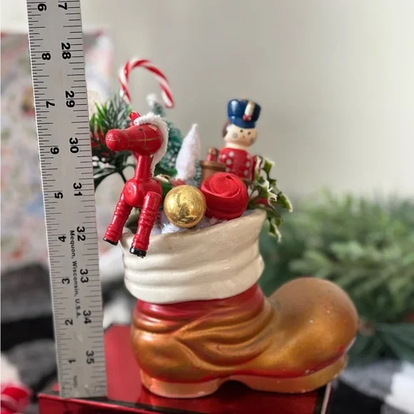 Festive Vintage Gold and Red Holiday Boot Decoration - Picture 5 of 6